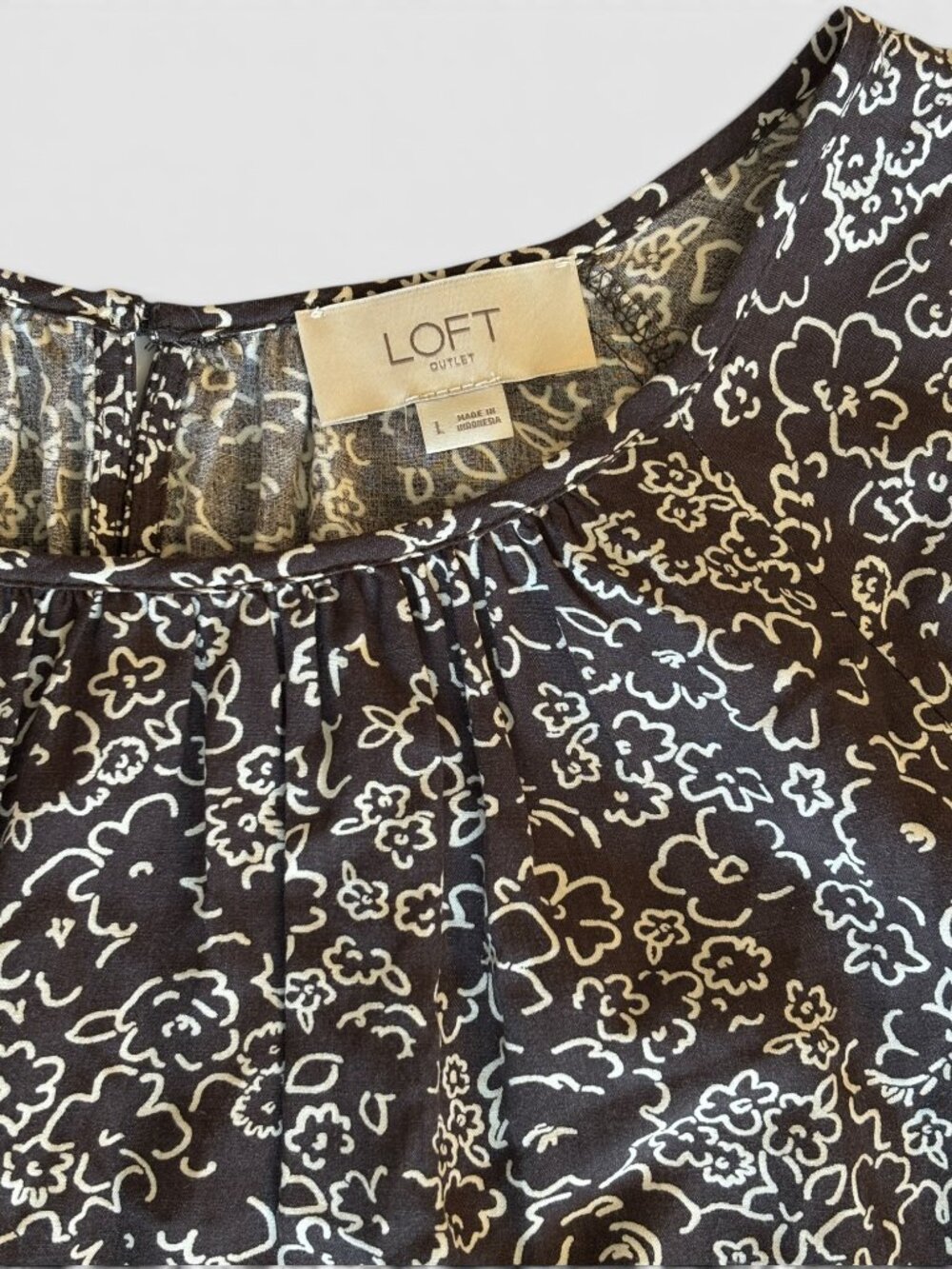 LOFT Outlet Brown Floral Print Peasant Blouse Boho Cottagecore Size L - Picture 4 of 12